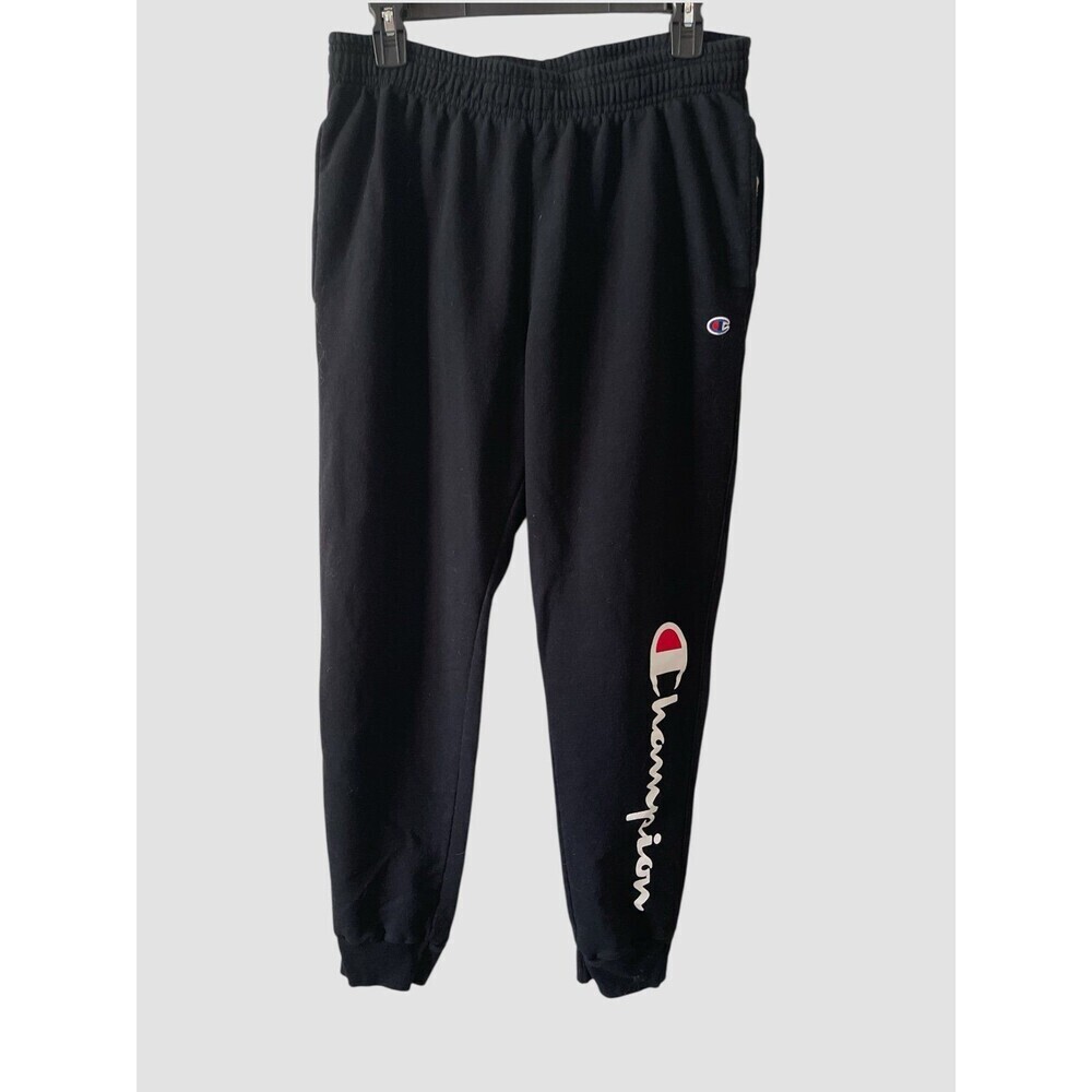 Champion Mens Graphic Fleece Joggers Size Large Black Elastic Waist